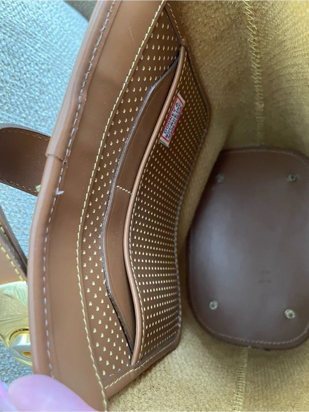 Rare Vintage Dooney & Bourke Camel Leather Perforated Bucket Tote
